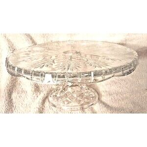 Fostoria Leaf Pattern Round Cake Pie Stand Vintage MidCentury Dessert Pedestal